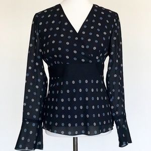 Loft Long Sleeve Navy Blue Print Side Zip Blouse